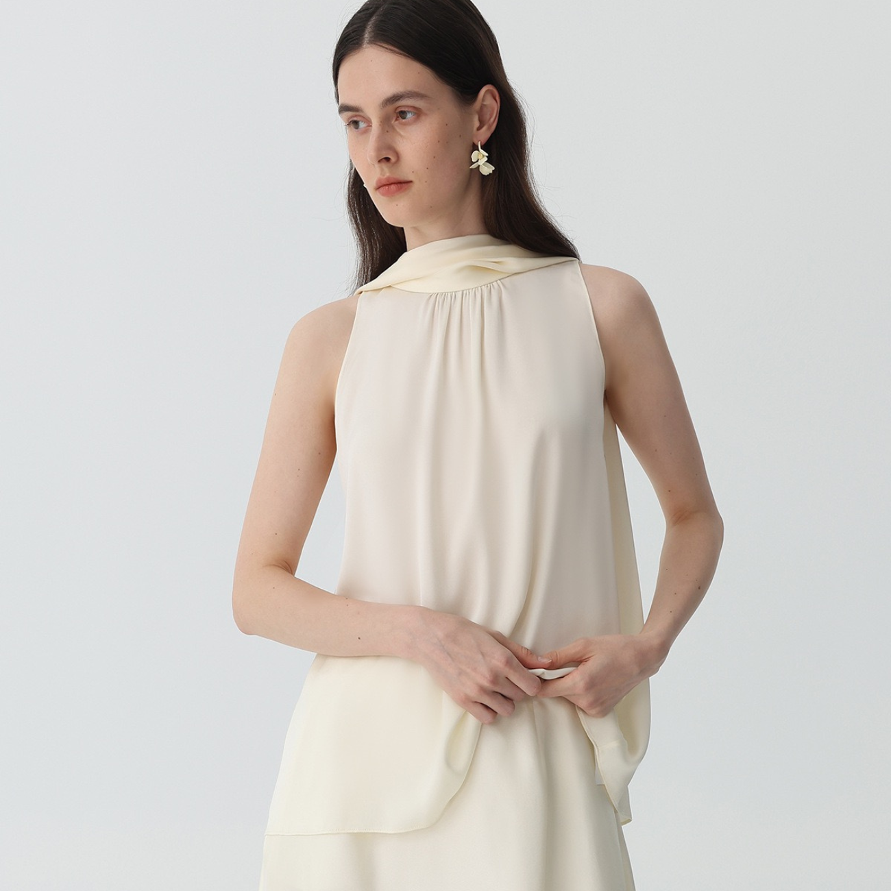 Amélie Silk Scarf-Neck Blouse