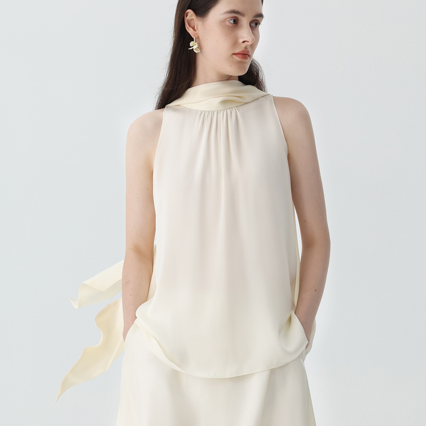 Amélie Silk Scarf-Neck Blouse